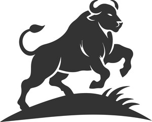 Buffalo running up a hill, muscles flexing animal vector silhouette