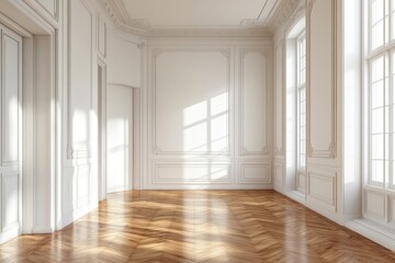 Obraz premium Spacious empty hall with blank white poster. AI generated illustration.