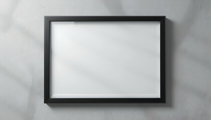 Blank Picture Frame on Gray Wall with Light Casting Shadows