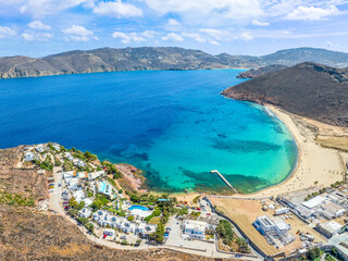 Landscape with Panormos beach, Mykonos island, Greece Cyclades