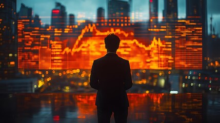 Fototapeta premium Businessperson standing in front of a fluctuating stock market chart, analyzing economic changes