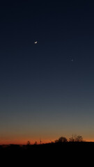 Moon and Venus. sunset, landscape silhouette