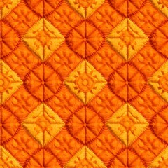 Geometric Warmth: A seamless, vibrant pattern of interlocking diamond shapes, showcasing a rich blend of golden yellow and fiery orange hues, evoking a sense of texture and design.