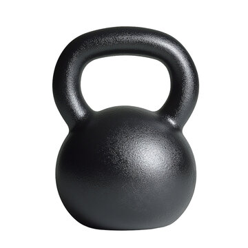 black kettlebell with textured surface, used for strength training and fitness exercises. kettlebell is isolated on transparency background, highlighting its sturdy design