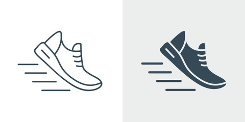 Running Shoes Vector Icon Set. Line and Solid, Speed and Sport Symbol