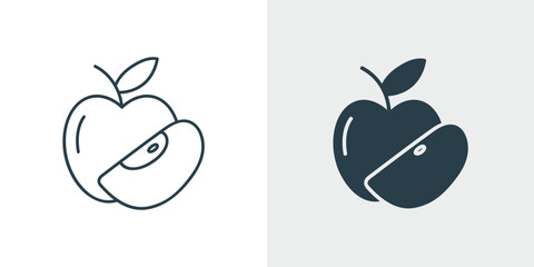 Apple with Slice Vector Icon Set. Line and Solid Healthy Fruit Symbol, Nutrition and Diet Illustration
