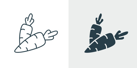 Carrots line and solid icon set Vector. Vegetable Symbol, Nutrition and Diet Illustration