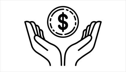 Money Protection Icon. Hands Holding Dollar Coin for Finance and Banking.
