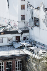 Destruction visible at the site of a damaged building in Sweden following a recent disaster or structural failure