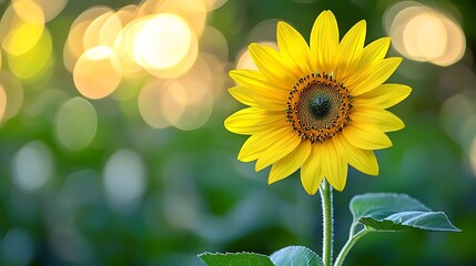 Obraz premium Single sunflower in garden, bokeh background, nature, outdoor