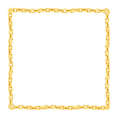 Square watercolor frame made of gold chain. Round ring chain in vintage style. Luxurious metallic shiny accessory isolated on background. Clipart for luxury baroque design.