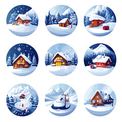 Winter Chalets and Landscapes, Snowy Mountain Holiday Scenery Collection