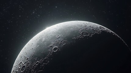 An illuminated view of the grey moon in a night sky