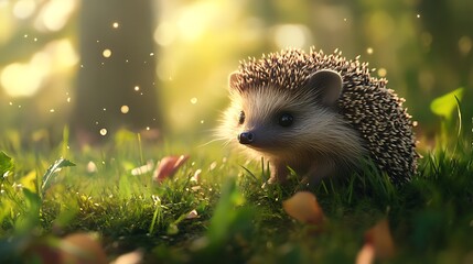 Adorable hedgehog among flowers in vibrant sunny garden high resolution picture