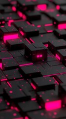 Obraz premium Abstract arrangement of illuminated cubes with vibrant magenta accents