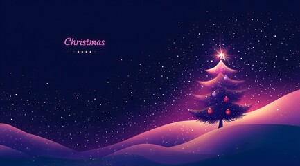 Naklejka premium Christmas tree in snowy landscape under starry sky