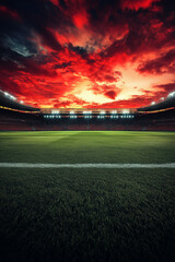 Football or soccer stadion with red sky