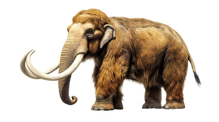 Obraz premium Woolly Mammoth Stands Majestically Isolated on White Background