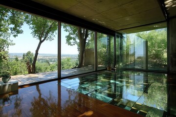 Transparent glass room. AI generated illustration.