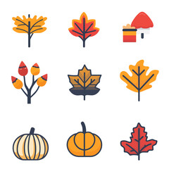 Autumn foliage and pumpkins arranged as a design element on a white background