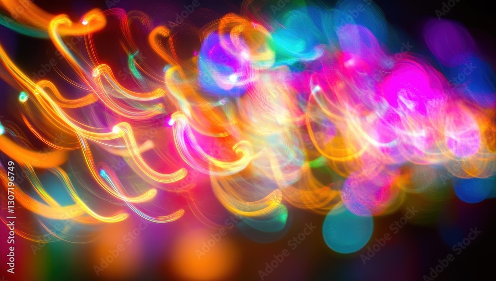 Poster Vibrant Abstract Background of Colorful Bokeh Lights with Soft Focus and Dynamic Swirls Creating a Dreamy Atmosphere for Creative Projects