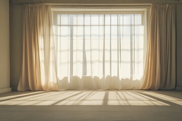Fototapeta premium Unfurnished interior with curtains. AI generated illustration.