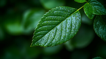 Closeup Of A Dewy Green Rose Leaf