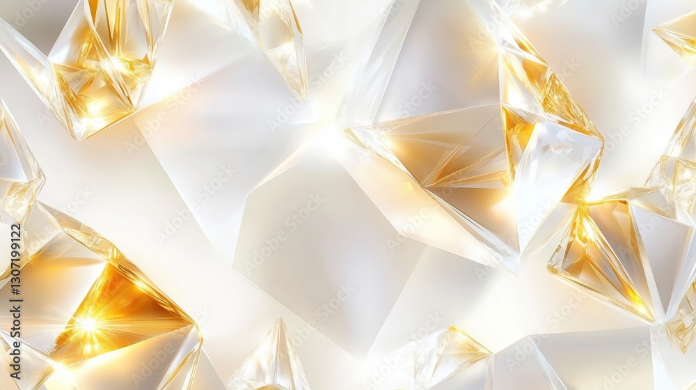 Aufkleber luxurious abstract 3d render with white and gold polygonal shapes, diamond texture, and a crystal-li