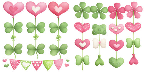 Heart and shamrock garland with pink and green festive decorations