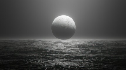 Lunar Eclipse Over Serene Ocean: A Monochromatic Masterpiece