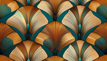 art deco style abstract sea shells geometric forms seamless pattern