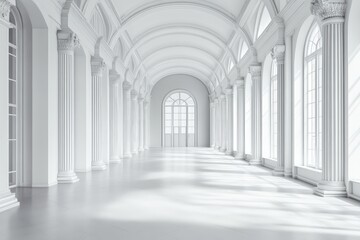 Obraz premium White exhibition hall interior. AI generated illustration.