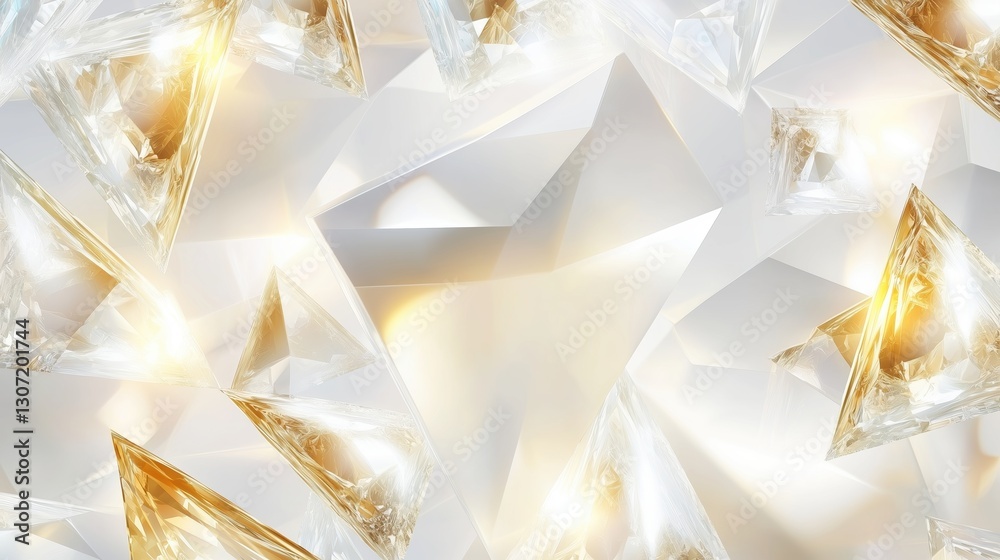 Aufkleber luxurious abstract 3d render with white and gold polygonal shapes, diamond texture, and a crystal-li