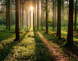 ein morgen im wald mit heller sonne