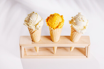 A refreshing ice cream cones set against a white background