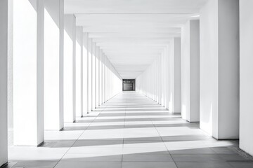 Fototapeta premium White interior with long corridor in modern space. AI generated illustration.