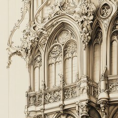 Classic architectural sketch of a mansion with ornate patterns high resolution picture