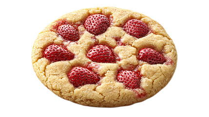 Freshly Baked Strawberry Cookie with Tasty Red Berries on a Light Brown Cookie Base