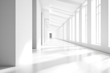 Obraz premium White interior with long corridor in modern space. AI generated illustration.