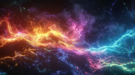 Obraz premium Vibrant abstract cosmic wave of colors flowing through a dark starry background