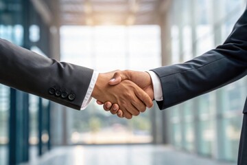 two businessmen shaking hands in the office