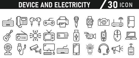 Device and electronics icon set, device, technology, mobile, web, set, icon, computer, and Electricity Icons