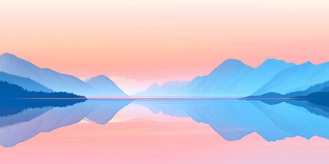 Obraz premium Minimalist landscape with mountains and water reflection in pastel colors