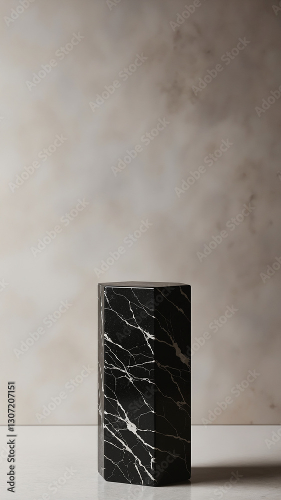 Poster elegant marble display pedestal against a soft textured background
