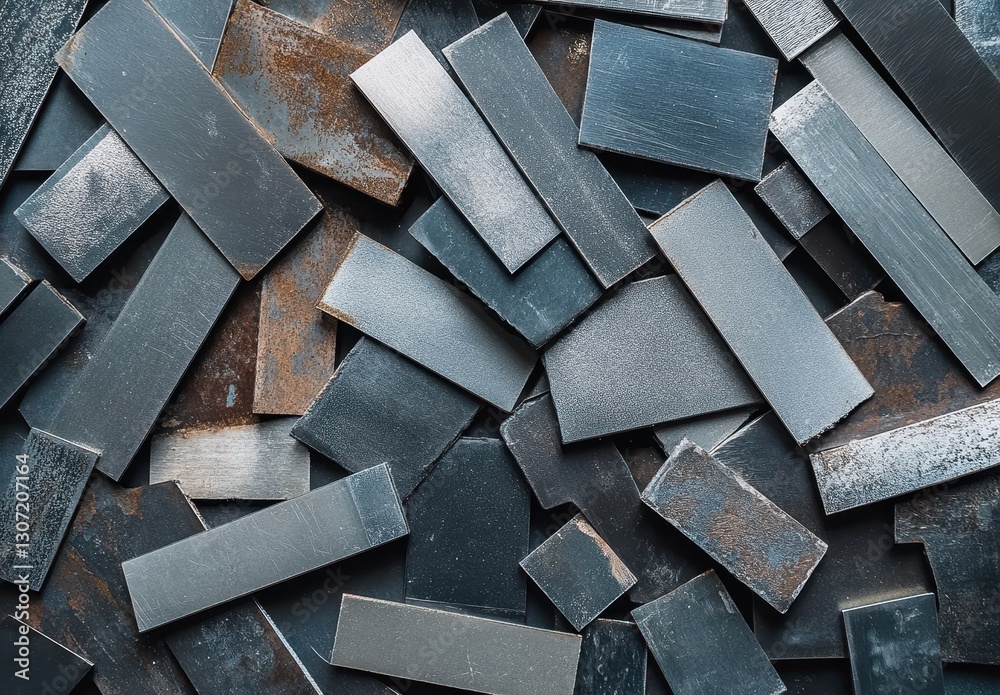 Poster abstract composition of various metal rectangles and squares displaying different textures and color