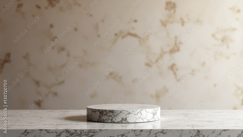 Aufkleber elegant marble display pedestal against a soft textured background