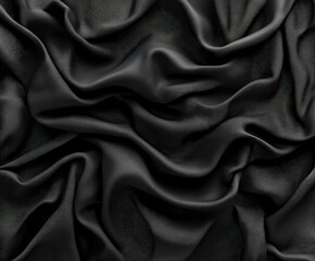 Fototapeta premium Luxurious black satin fabric with elegant folds and soft texture