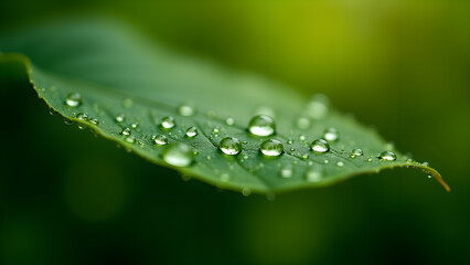 Fototapeta premium Water Droplets on Green Leaf, Macro Freshness