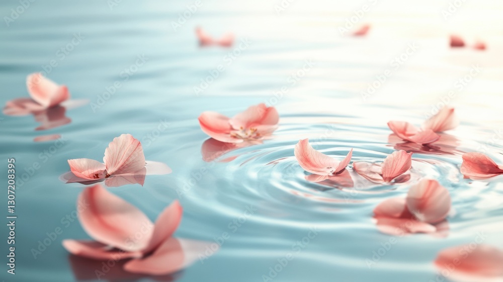 Aufkleber serene pastel hues with delicate flower petals floating on calm water creating a peaceful atmosphere