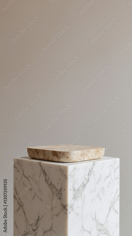 Poster elegant marble display pedestal against a soft textured background